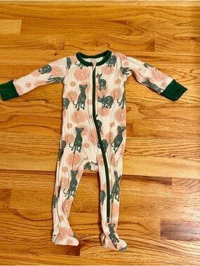 Peach & Green Animal Print Footed One-Piece - Cozy Zip Front